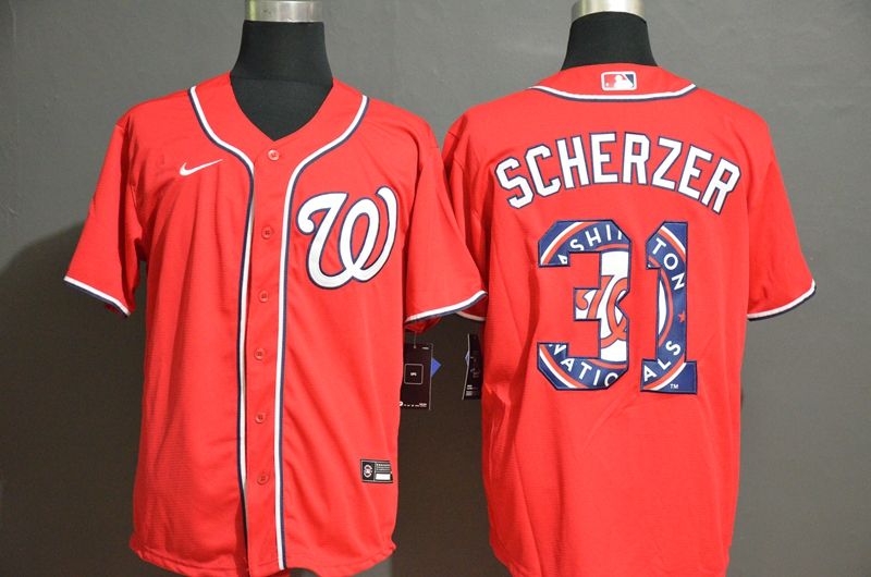 2020 Men Washington Nationals #31 Scherzer red Game MLB Jerseys->washington nationals->MLB Jersey